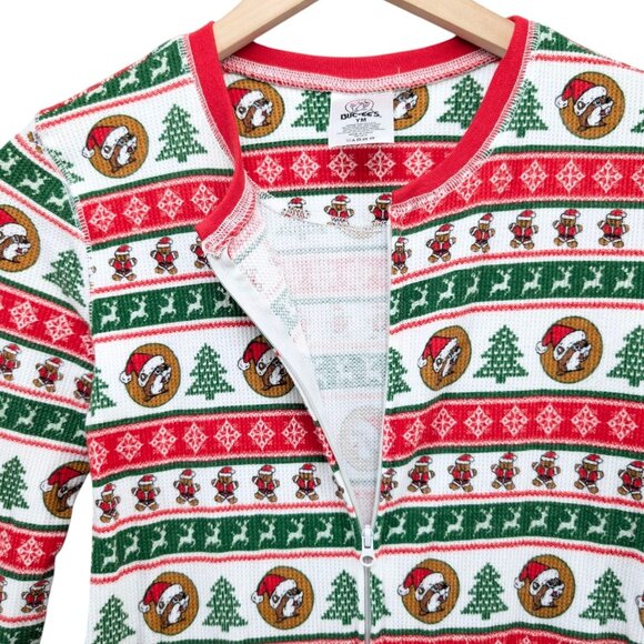 Buc-ees Christmas Pajamas Kids Red White Green Striped Waffle Knit 1 Piece Sz M - Picture 8 of 12